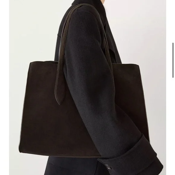 Massimo Dutti Split Suede Leather Maxi Icon Tote Bag in chocolate brown - Picture 3 of 7